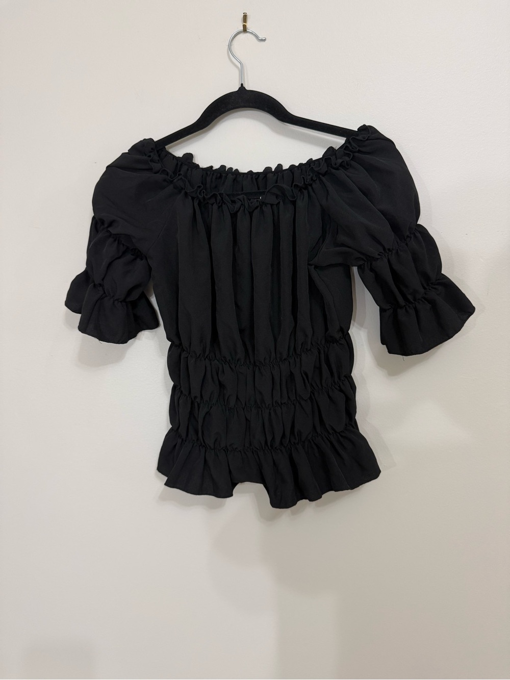 Whimsigoth Smocked Peplum top Womens Size S Black witchy Goth feminine festival